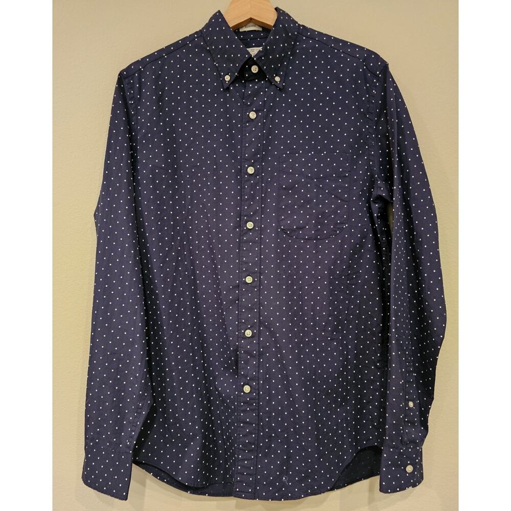 J.Crew Stretch Mens Sm Blue White Polka Dot Classic Fit Button Up Cotton